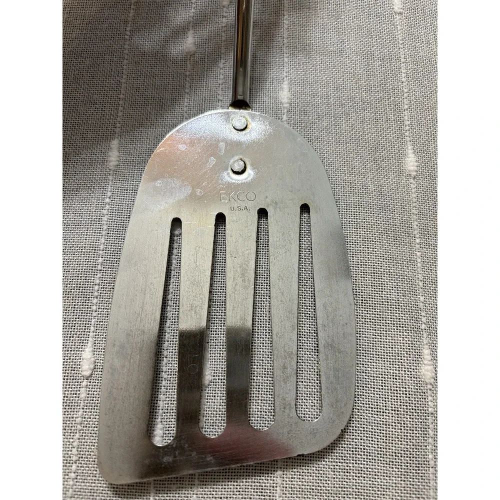 Ecko Eternal Stainless Steel Slotted Vintage Spatula Wood Handle USA Made 13.25
